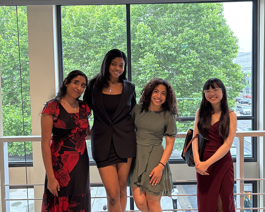 Victoria stadning with friends as they get ready for the Opera in Berlin