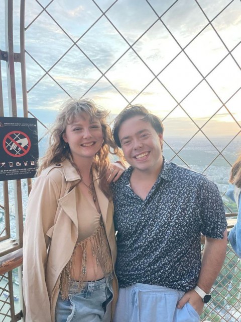 Ryan Patrick Crawford with a friend at the top of the Effiel Tower