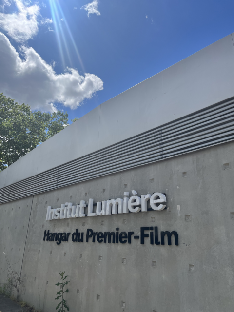 In front of the Institut Lumière which is a French organisation, based in Lyon, for the promotion and preservation of aspects of French film making.