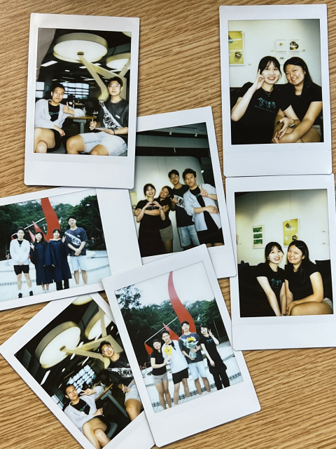 Various polaroid pictures of Amy with their friends