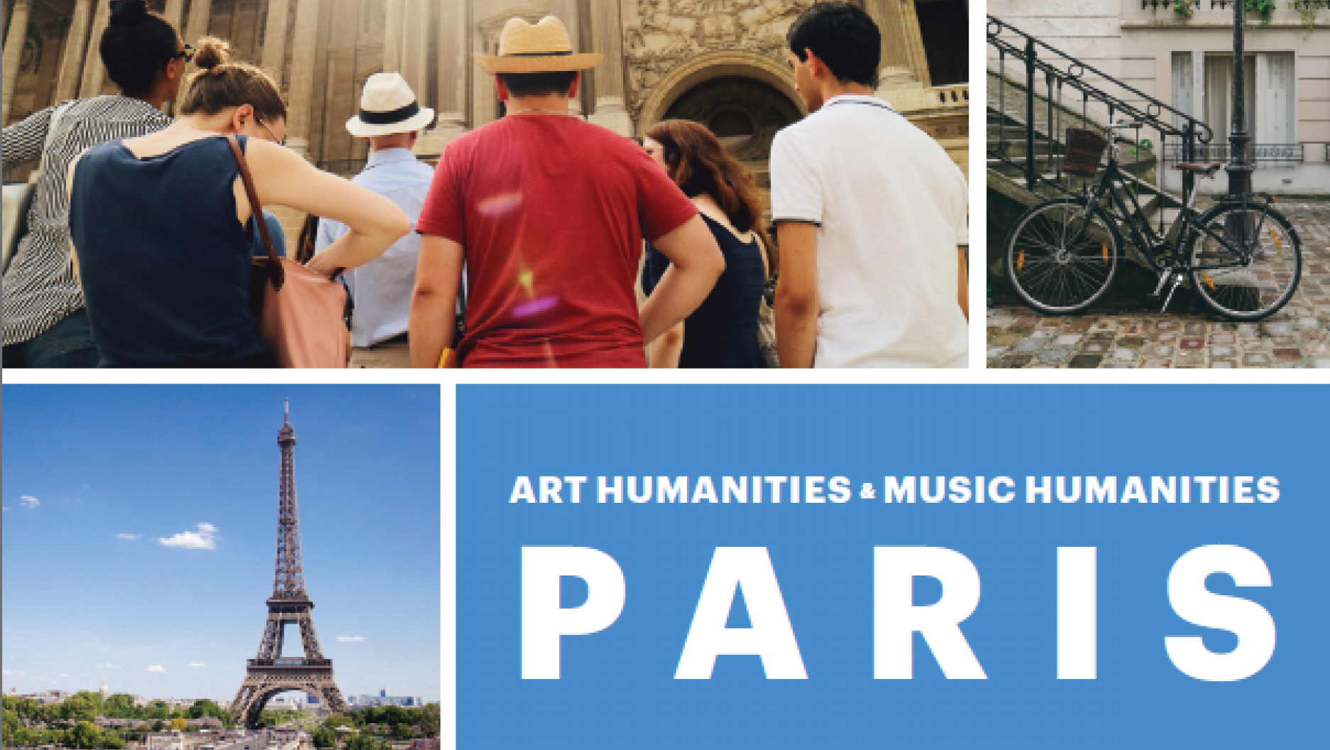 Paris Core brochure cover page with images of students in Paris and the eiffel tower