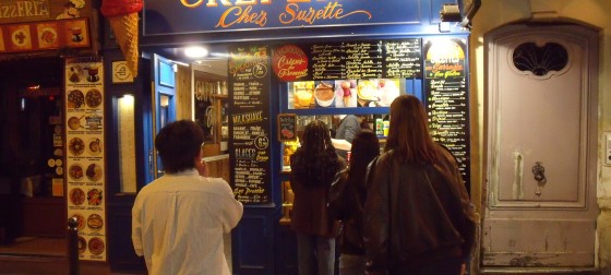 Students waiting in line to order a crepe