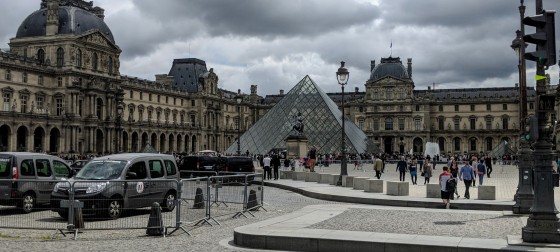 Courtyard of the Louvre showing glass pyramid