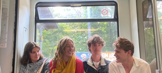 Students sitting on the U Bahn in Berlin