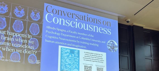 Speakers getting ready to present during the Conversations on Conscioness series in Paris