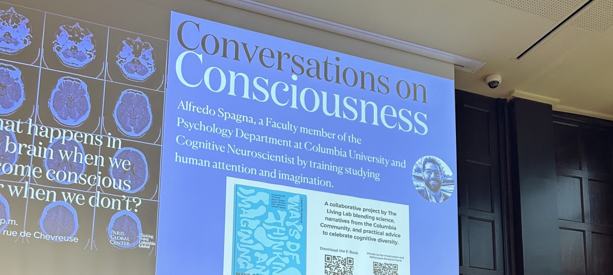 Speakers getting ready to present during the Conversations on Conscioness series in Paris