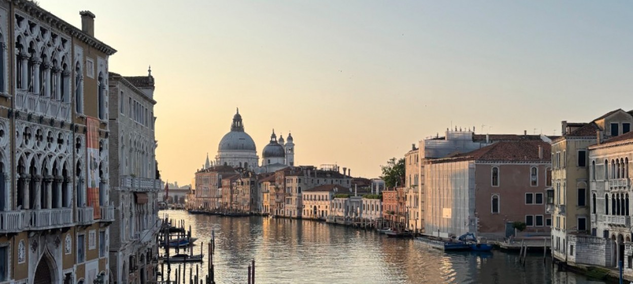 A view of the water from a canal in Venice