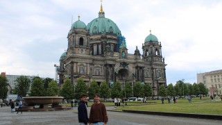 Hutton Saunders and a friend standing in front of the Berlin Cathedral