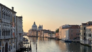 A view of the water from a canal in Venice