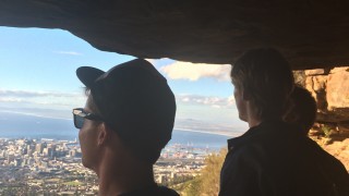 Students overlooking city