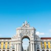 Terreiro do Paço, Lisbon, a white concerte building under the blue sky