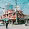 Street lined with shops in Shanghai, China