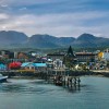 View of buildings in Ushuaia, Tierra del Fuego Province, Argentina from the water