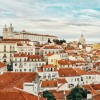 Spanish style buildings line the hillside of Lisbon, Portugal